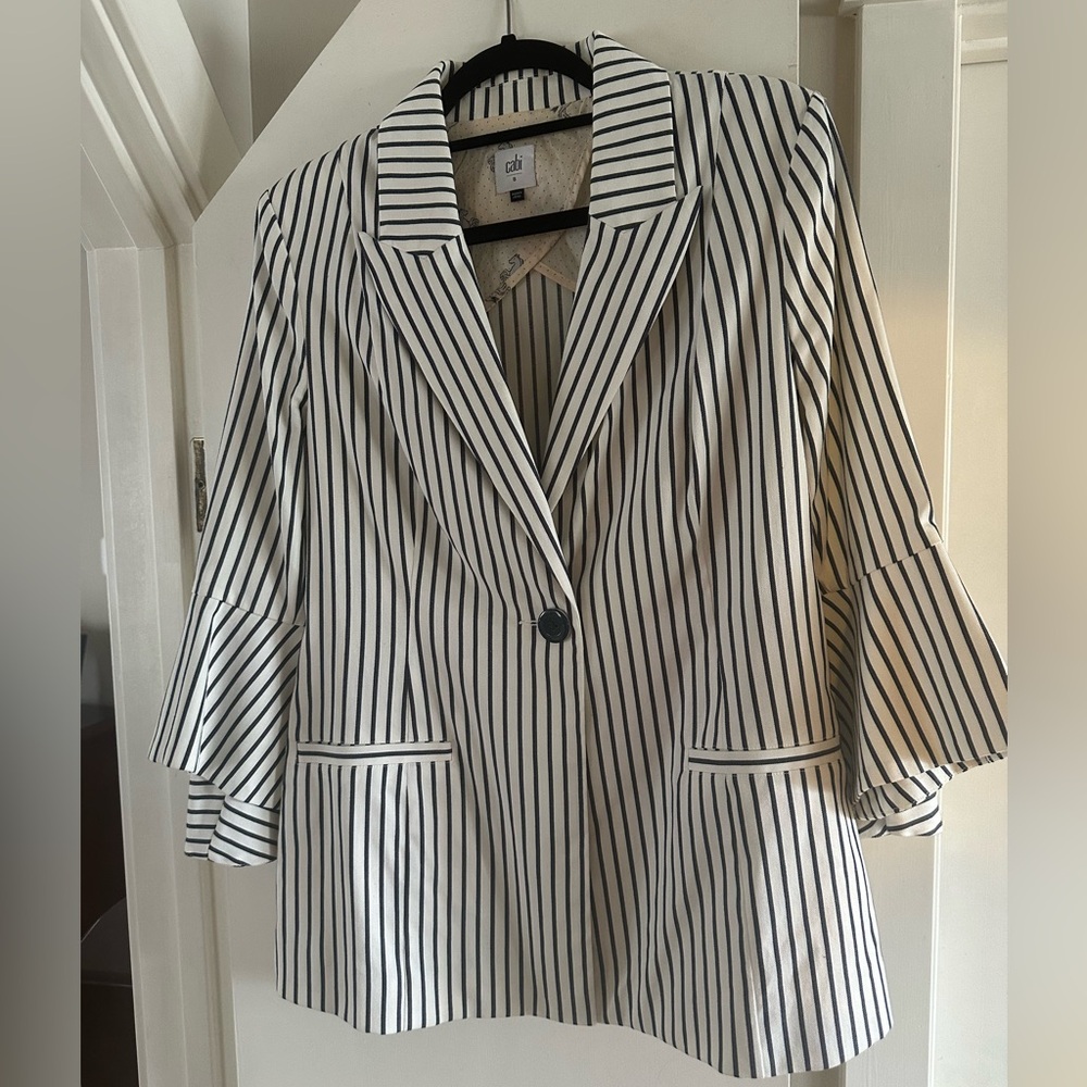 CAbi 5295 Stripe Bell Jacket Blazer Navy White Size 8